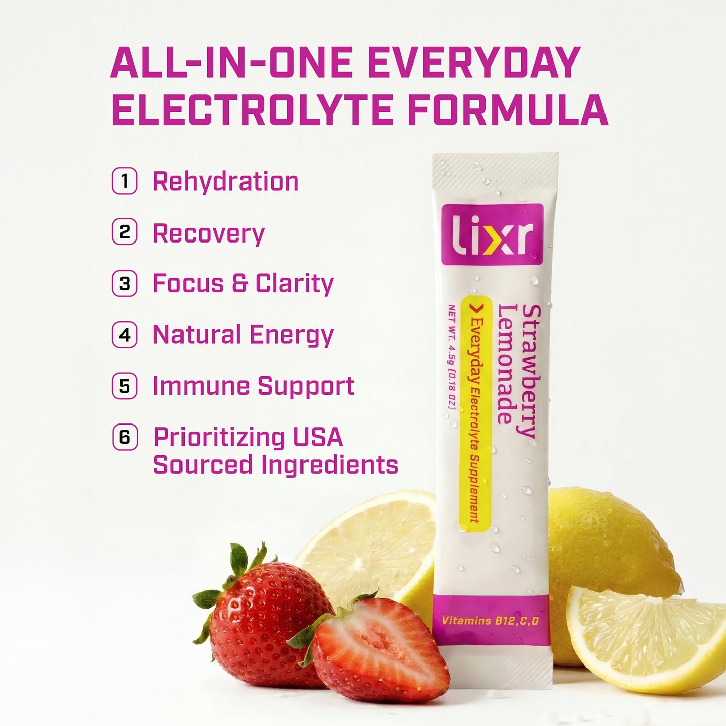 Lixr Everyday Electrolyte Supplement | Strawberry Lemonade